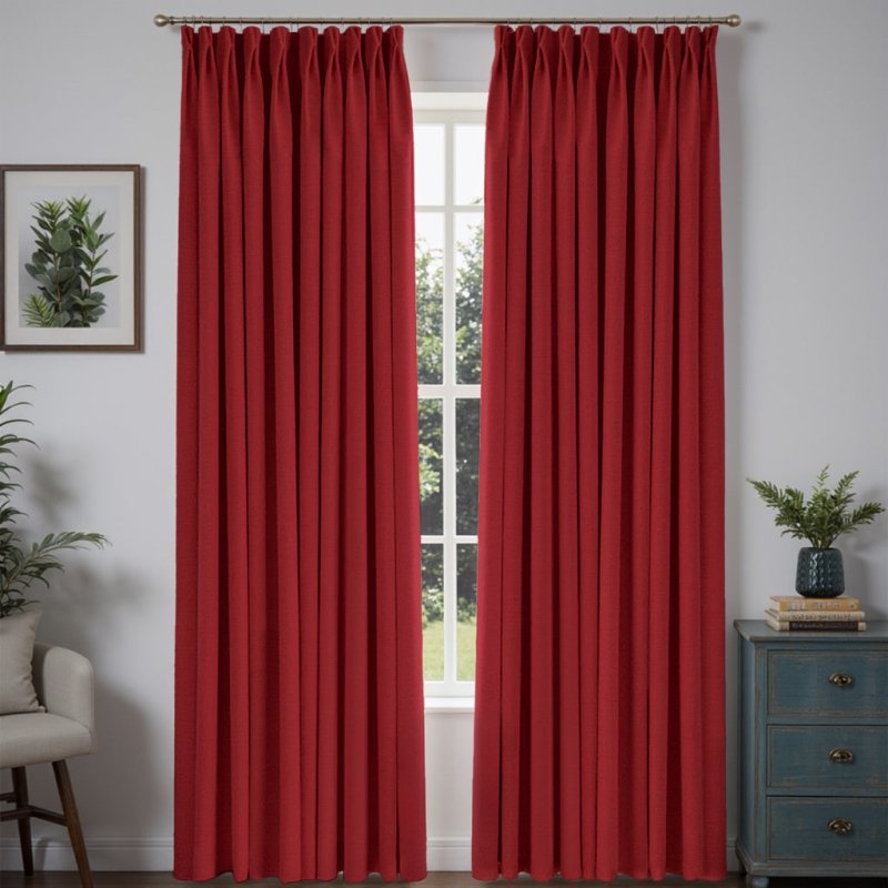 MIULEE Customized 100% Blackout Linen Textured Curtains (2 Panels) - Pleated - Miulee