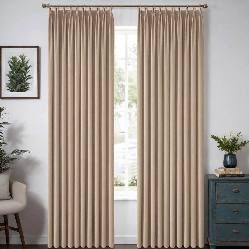 MIULEE Customized Pleated Velvet Luxury Blackout Curtains Thermal Insulated (2 Panels) - Pleated - Miulee