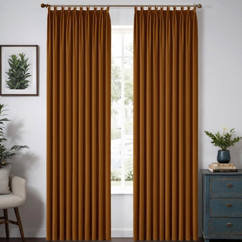 MIULEE Customized Pleated Velvet Luxury Blackout Curtains Thermal Insulated (2 Panels) - Pleated - Miulee