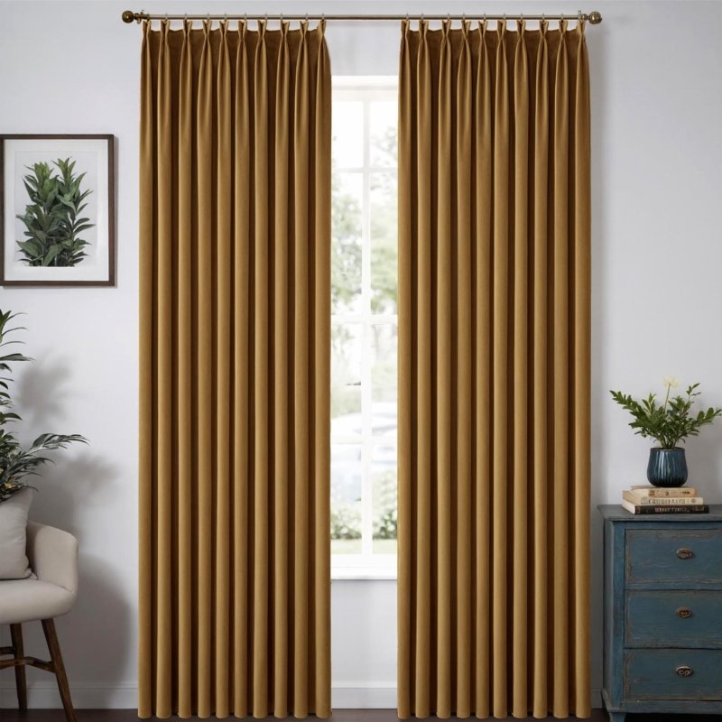 MIULEE Customized Pleated Velvet Luxury Blackout Curtains Thermal Insulated (2 Panels) - Pleated - Miulee