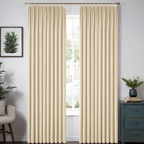 MIULEE Customized Pleated Velvet Luxury Blackout Curtains Thermal Insulated (2 Panels) - Pleated - Miulee