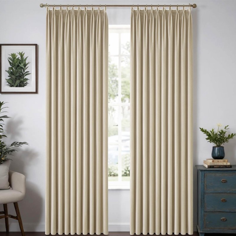 MIULEE Customized Pleated Velvet Luxury Blackout Curtains Thermal Insulated (2 Panels) - Pleated - Miulee