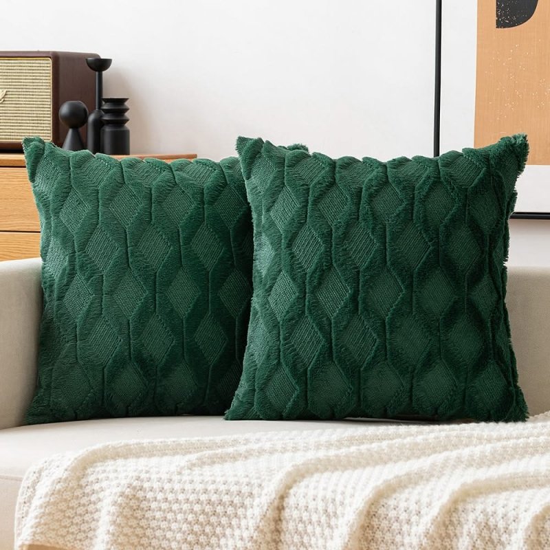 MIULEE Dark Green Throw Pillow Covers 18x18 Set of 2 Decorative Farmhouse Couch Throw Pillows Boho Shells Soft Plush Wool Pillowcases for Bedroom Living Room Sofa… - Miulee