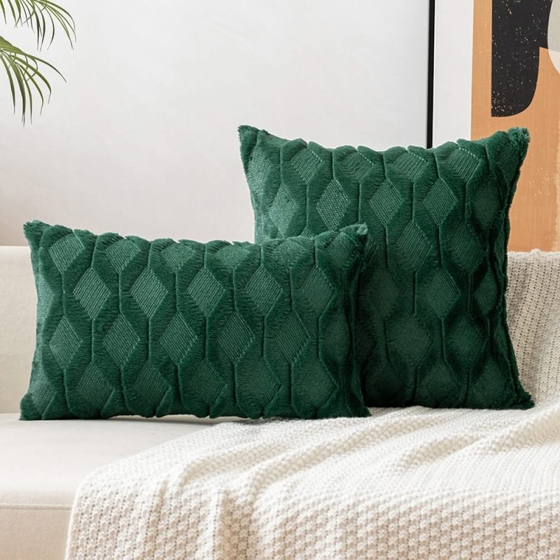 MIULEE Dark Green Throw Pillow Covers 18x18 Set of 2 Decorative Farmhouse Couch Throw Pillows Boho Shells Soft Plush Wool Pillowcases for Bedroom Living Room Sofa… - Miulee