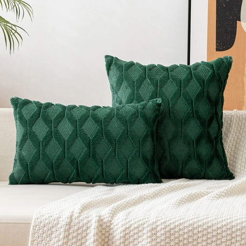 MIULEE Dark Green Throw Pillow Covers 18x18 Set of 2 Decorative Farmhouse Couch Throw Pillows Boho Shells Soft Plush Wool Pillowcases for Bedroom Living Room Sofa… - Miulee