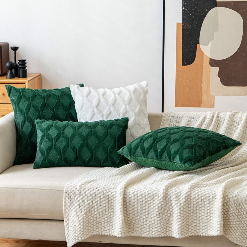 MIULEE Dark Green Throw Pillow Covers 18x18 Set of 2 Decorative Farmhouse Couch Throw Pillows Boho Shells Soft Plush Wool Pillowcases for Bedroom Living Room Sofa… - Miulee