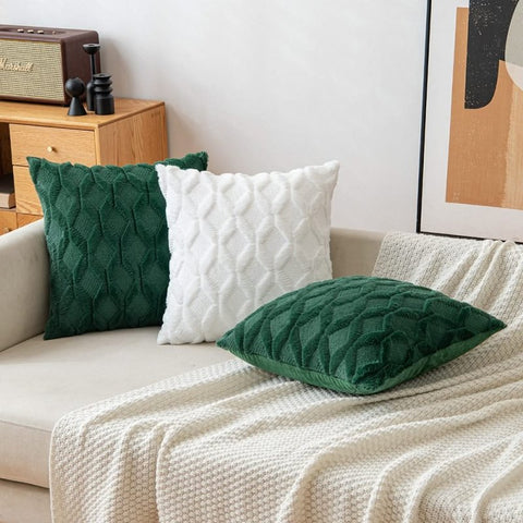 MIULEE Dark Green Throw Pillow Covers 18x18 Set of 2 Decorative Farmhouse Couch Throw Pillows Boho Shells Soft Plush Wool Pillowcases for Bedroom Living Room Sofa… - Miulee