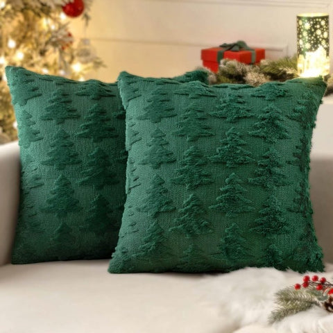 MIULEE Dark Green Throw Pillow Covers Christmas Tree Decorative Pillow Covers 20x20 Inch Soft Plush Faux Wool Pillow Covers Set of 2 Farmhouse Couch Pillows Home Decors for Sofa Livingroom Bed - Miulee