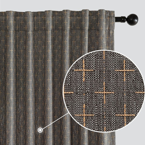 MIULEE Decorative Back Tab Linen Curtains with Geometric Pattern for Living Room Bedroom Farmhouse Rustic Thick Woven Textured Patterned Mudcloth Drapes 84 Inches Long 2 Panels Set, Dark Grey - Miulee