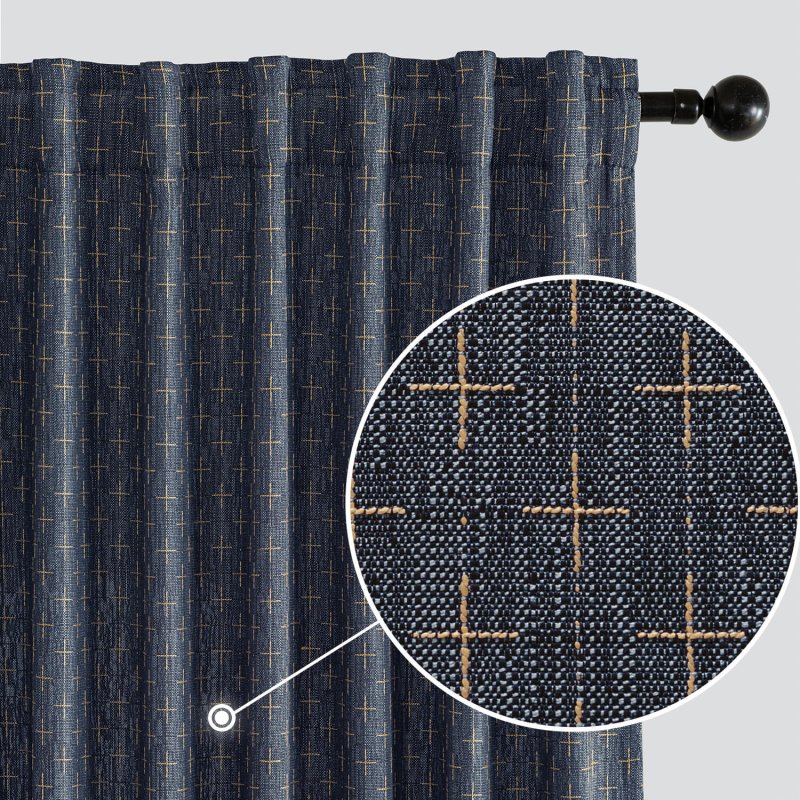 MIULEE Decorative Back Tab Linen Curtains with Geometric Pattern for Living Room Bedroom Farmhouse Rustic Thick Woven Textured Patterned Mudcloth Drapes 84 Inches Long 2 Panels Set, Blue - Miulee