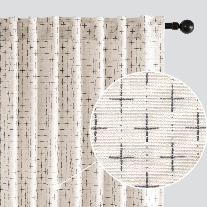 MIULEE Decorative Back Tab Linen Curtains with Geometric Pattern for Living Room Bedroom Farmhouse Rustic Thick Woven Textured Patterned Mudcloth Drapes 96 Inches Long 2 Panels Set, Greyish White - Miulee
