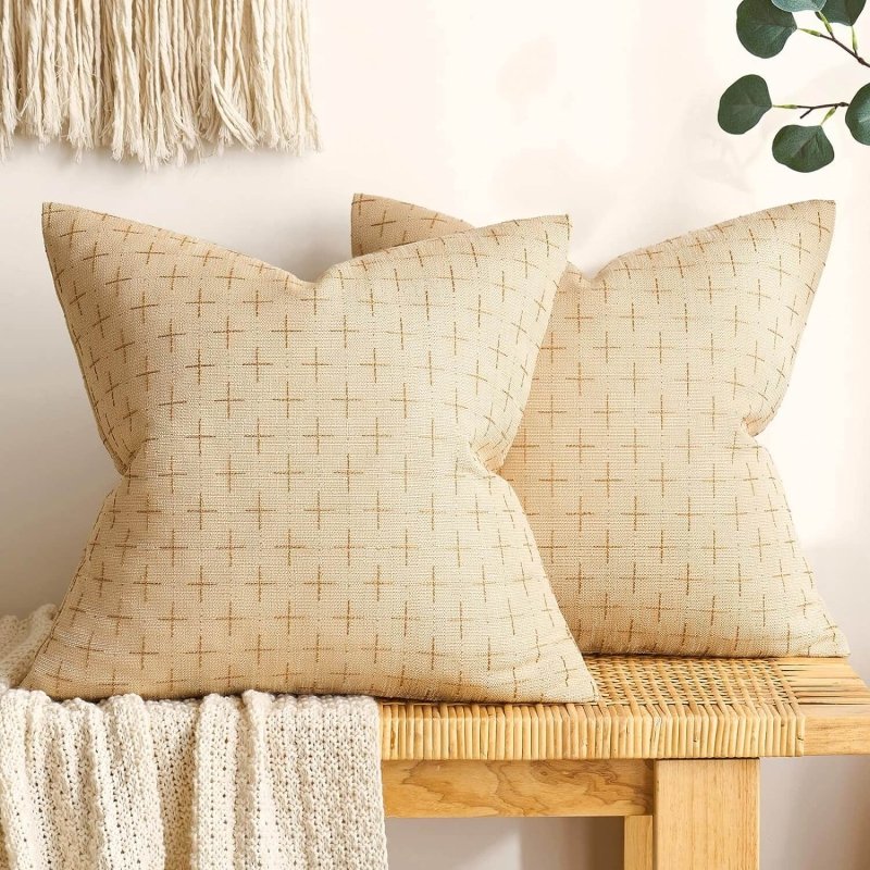 MIULEE Decorative Burlap Linen Modern Farmhouse Rustic Woven Textured Pillow Covers (Pack of 2) - Miulee