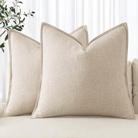 MIULEE Decorative Linen Boho Farmhouse Neutral Couch Throw Pillows Covers (Pack of 2) - Miulee