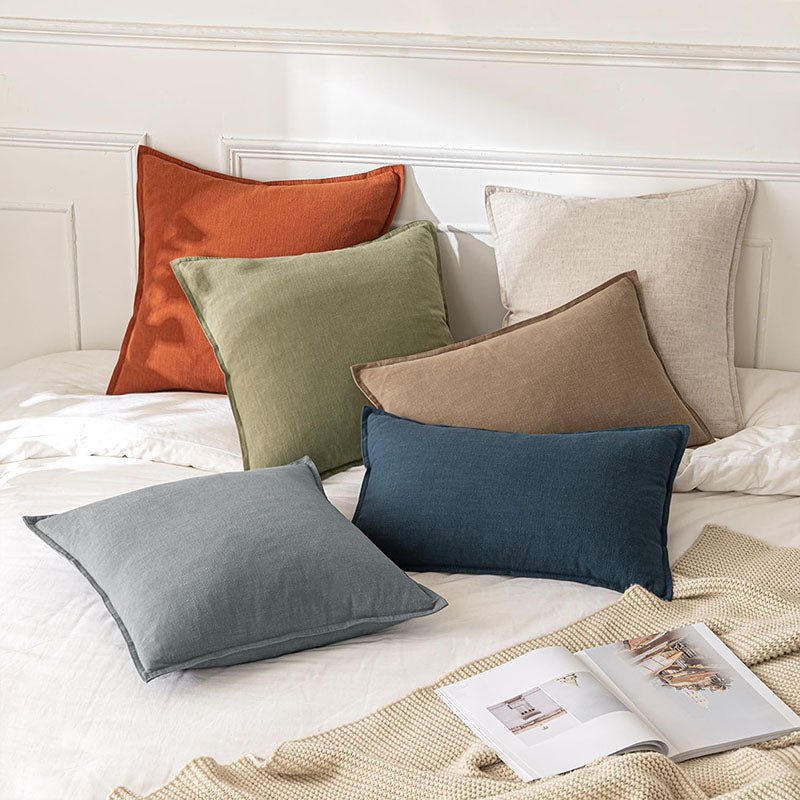 MIULEE Decorative Linen Boho Farmhouse Neutral Couch Throw Pillows Covers (Pack of 2) - Miulee