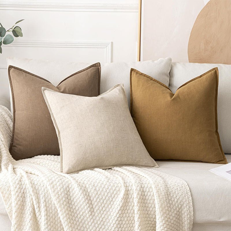 MIULEE Decorative Linen Boho Farmhouse Neutral Couch Throw Pillows Covers (Pack of 2) - Miulee