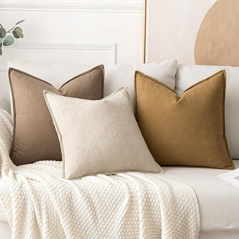 MIULEE Decorative Linen Boho Farmhouse Neutral Couch Throw Pillows Covers (Pack of 2) - Miulee