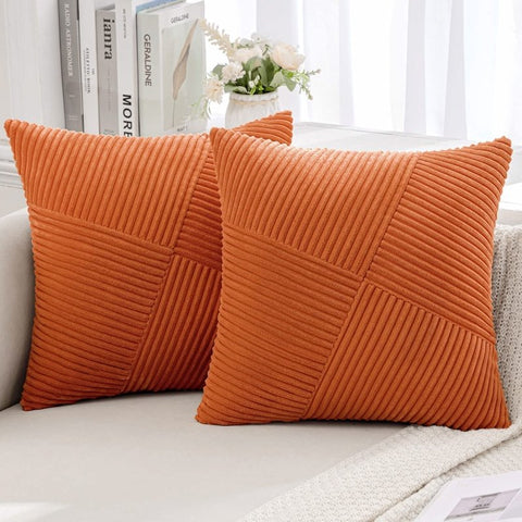 MIULEE Fall Corduroy Pillow Covers Pack of 2 Decorative Windmill Striped Spliced Throw Pillow Covers Soft Couch Pillowcases Boho Patchwork Cushion Covers for Living Room Bed Sofa 20x20 inch, Orange - Miulee