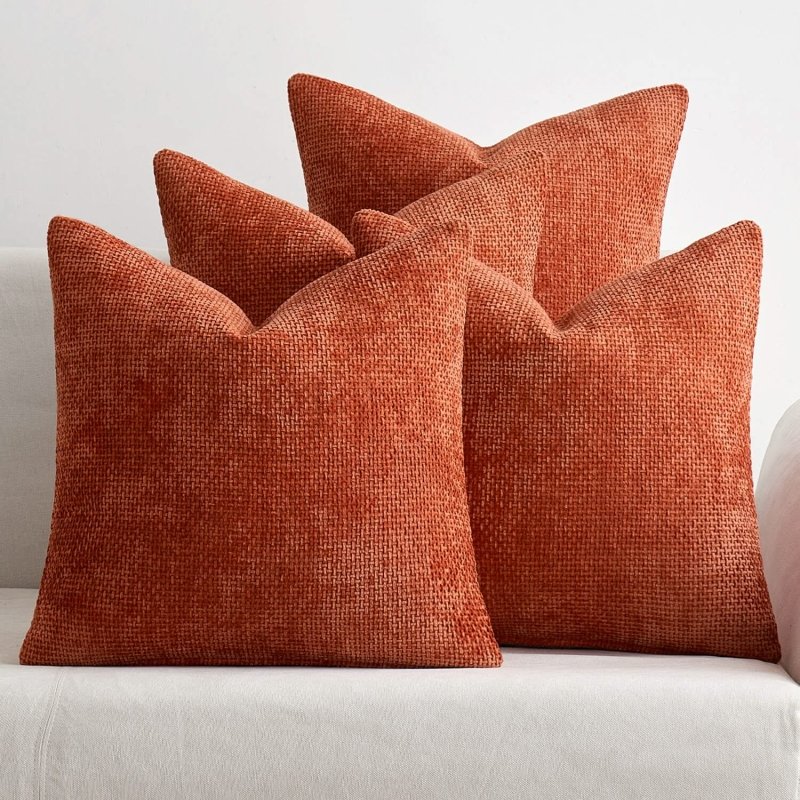MIULEE Fall Pack of 4 Couch Throw Pillow Covers 18x18 Inch Burnt Orange Soft Decorative Chenille Pillow Covers Farmhouse Cushion Covers for Home Decor Sofa Bedroom Living Room - Miulee