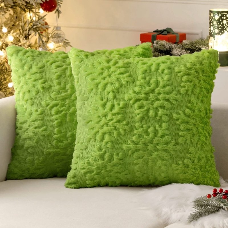 MIULEE Green Throw Pillow Covers Christmas Snowflakes Decorative Pillow Covers 16x16 Inch Soft Plush Faux Wool Pillow Covers Set of 2 Farmhouse Couch Pillows Home Decors for Sofa Livingroom Bed - Miulee