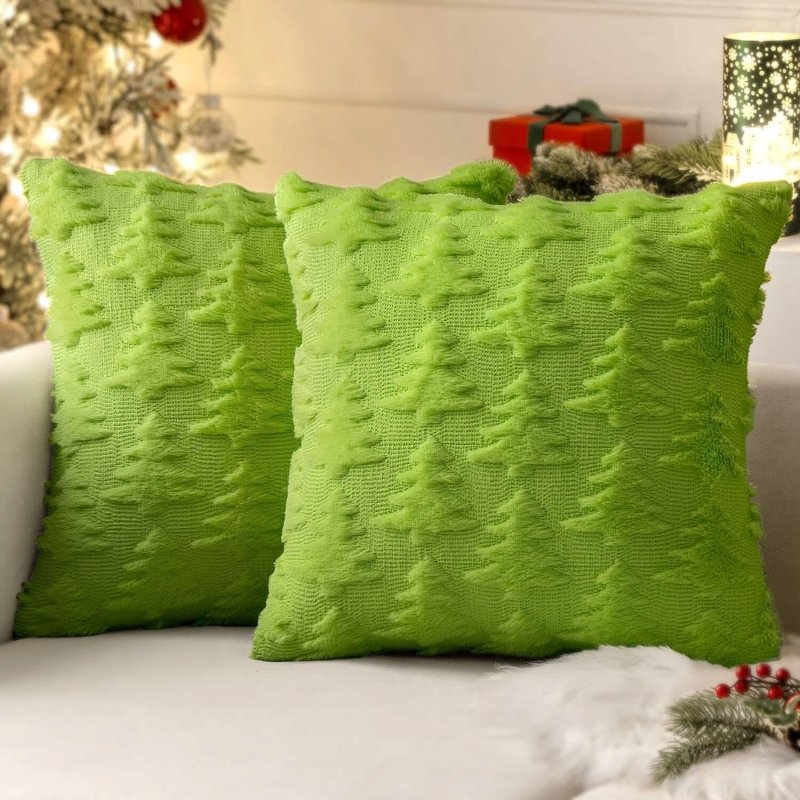 MIULEE Green Throw Pillow Covers Christmas Tree Decorative Pillow Covers 18x18 Inch Soft Plush Faux Wool Pillow Covers Set of 2 Farmhouse Couch Pillows Home Decors for Sofa Livingroom Bed - Miulee