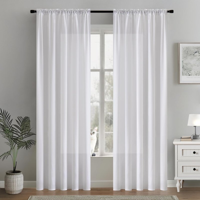 MIULEE Light Filtering White Privacy Sheer Curtains (2 Panels) - Miulee