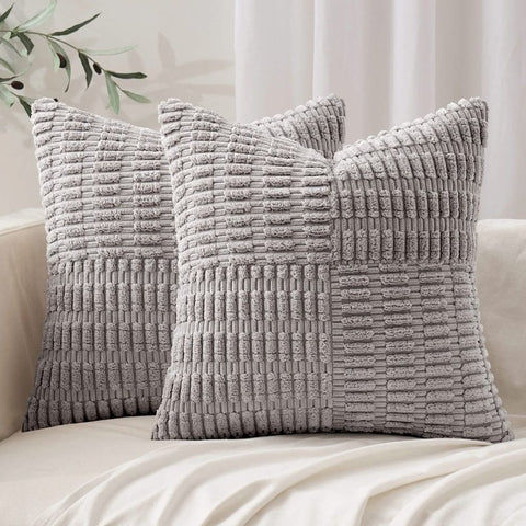 MIULEE Light Grey Corduroy Pillow Covers Pack of 2 Boho Decorative Spliced Throw Pillow Covers Soft Solid Couch Pillowcases Patchwork Textured Cushion Covers for Living Room Sofa 20x20 inch - Miulee