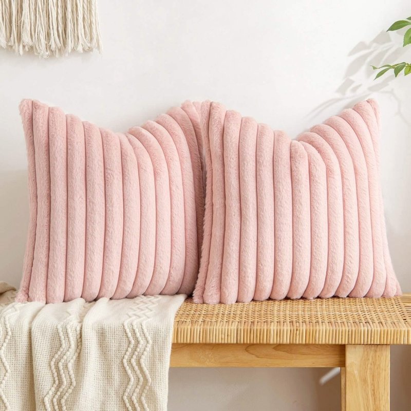 MIULEE Light Pink Throw Pillow Covers 18x18 Inch Set of 2 Soft Pillowcase with Velvet Back Faux Rabbit Fur Cushion Covers Decorative Home Decor for Couch Sofa Bedroom Livingroom - Miulee