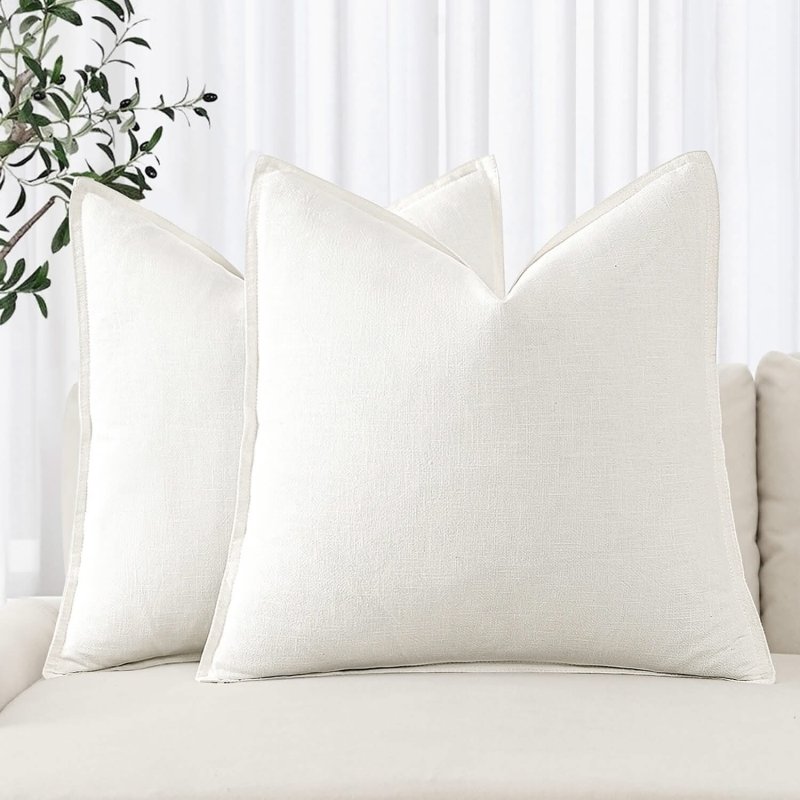 MIULEE Linen Pillow Covers 16x16 Inch Cream White Decorative Throw Pillow Covers Pack of 2 Soft Accent Farmhouse Couch Christmas Pillowcases Modern Home Decors for Sofa Cushion Living Room Bed - Miulee