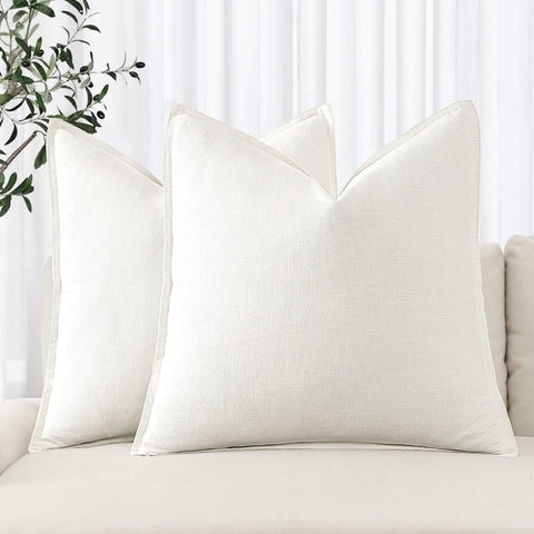MIULEE Linen Pillow Covers 16x16 Inch Cream White Decorative Throw Pillow Covers Pack of 2 Soft Accent Farmhouse Couch Christmas Pillowcases Modern Home Decors for Sofa Cushion Living Room Bed - Miulee