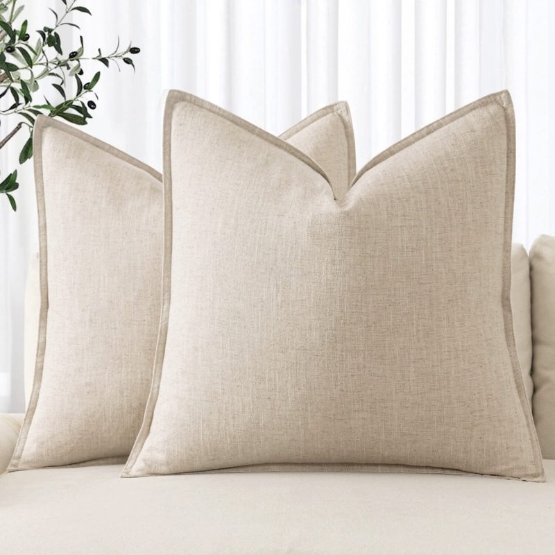 MIULEE Linen Pillow Covers 16x16 Inch Natural Beige Decorative Throw Pillow Covers Pack of 2 Soft Accent Farmhouse Couch Christmas Pillowcases Modern Home Decors for Sofa Cushion Living Room Bed - Miulee