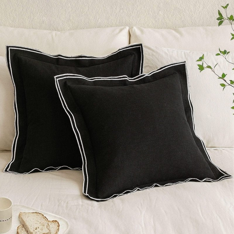 MIULEE Linen Pillow Covers 18x18 Inch Black Decorative Throw Pillow Covers Cozy Boho Farmhouse Cushion Covers for Couch Sofa Bedroom Living Room Home Decor - Miulee