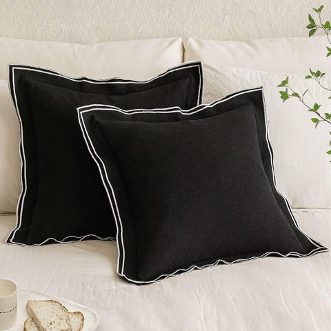 MIULEE Linen Pillow Covers 18x18 Inch Black Decorative Throw Pillow Covers Cozy Boho Farmhouse Cushion Covers for Couch Sofa Bedroom Living Room Home Decor - Miulee