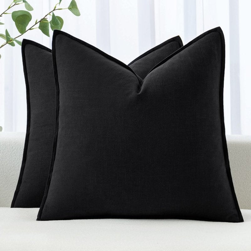 MIULEE Linen Pillow Covers 18x18 Inch Black Decorative Throw Pillow Covers Pack of 2 Soft Accent Farmhouse Couch Pillowcases Modern Home Decors for Sofa Cushion Living Room Bed - Miulee