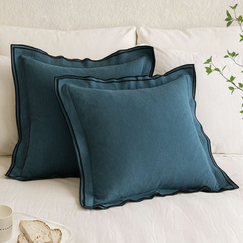 MIULEE Linen Pillow Covers 18x18 Inch Blue Throw Pillow Covers Cozy Boho Farmhouse Cushion Covers Embroidered Borders for Couch Sofa Bedroom Living Room Home Decor - Miulee