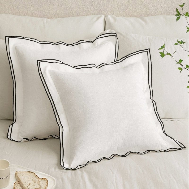 MIULEE Linen Pillow Covers 18x18 Inch Cream White Throw Pillow Covers Christmas Cozy Boho Farmhouse Cushion Covers Embroidered Borders for Couch Sofa Bedroom Living Room Home Decor - Miulee