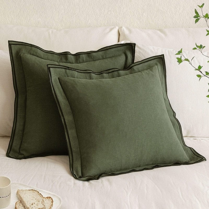 MIULEE Linen Pillow Covers 18x18 Inch Dark Olive Green Throw Pillow Covers Christmas Cozy Boho Farmhouse Cushion Covers Embroidered Borders for Couch Sofa Bedroom Living Room Home Decor - Miulee