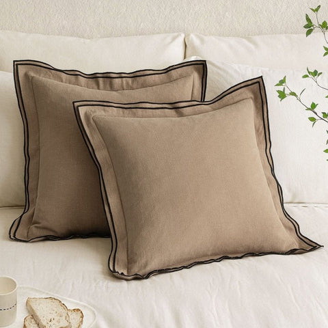 MIULEE Linen Pillow Covers 18x18 Inch Khaki Decorative Throw Pillow Covers Cozy Boho Farmhouse Cushion Covers for Couch Sofa Bedroom Living Room Home Decor - Miulee