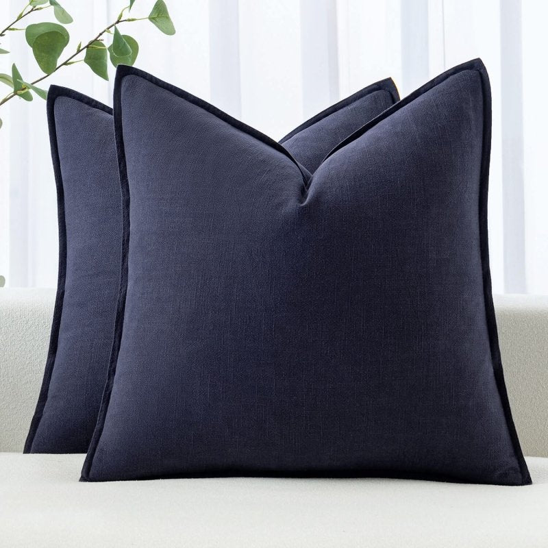 MIULEE Linen Pillow Covers 18x18 Inch Navy Decorative Throw Pillow Covers Pack of 2 Soft Accent Farmhouse Couch Pillowcases Modern Home Decors for Sofa Cushion Living Room Bed - Miulee