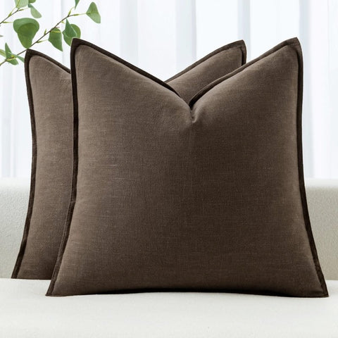 MIULEE Linen Pillow Covers 20x20 Inch Dark Coffee Decorative Throw Pillow Covers Pack of 2 Soft Accent Farmhouse Couch Pillowcases Modern Home Decors for Sofa Cushion Living Room Bed - Miulee