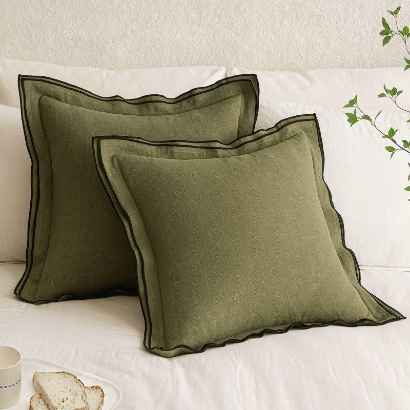 MIULEE Linen Pillow Covers 20x20 Inch Olive Green Decorative Throw Pillow Covers Cozy Boho Farmhouse Cushion Covers for Couch Sofa Bedroom Living Room Home Decor - Miulee