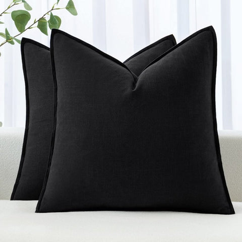 MIULEE Linen Pillow Covers 24x24 Inch Black Decorative Throw Pillow Covers Pack of 2 Soft Accent Farmhouse Couch Pillowcases Modern Home Decors for Sofa Cushion Living Room Bed - Miulee