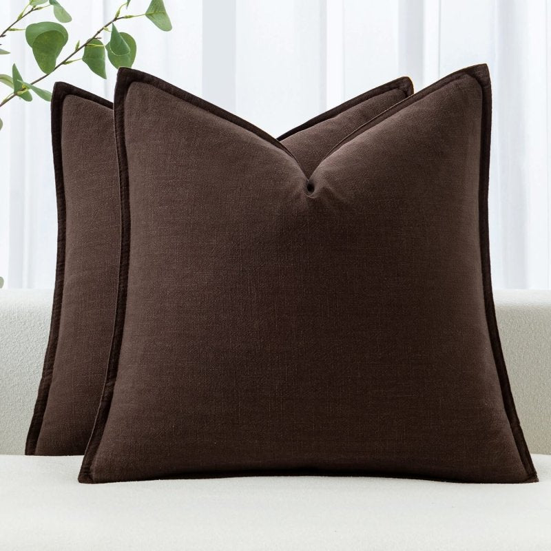 MIULEE Linen Pillow Covers 24x24 Inch Dark Brown Decorative Throw Pillow Covers Pack of 2 Soft Accent Farmhouse Couch Pillowcases Modern Home Decors for Sofa Cushion Living Room Bed - Miulee
