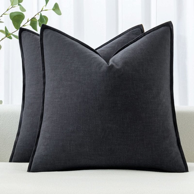 MIULEE Linen Pillow Covers 24x24 Inch Dark Gray Decorative Throw Pillow Covers Pack of 2 Soft Accent Farmhouse Couch Pillowcases Modern Home Decors for Sofa Cushion Living Room Bed - Miulee