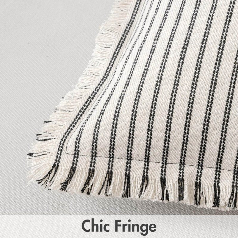 MIULEE Linen Striped Farmhouse Couch Throw Pillow Covers with Fringe (Pack of 2) - Miulee