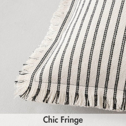 MIULEE Linen Striped Farmhouse Couch Throw Pillow Covers with Fringe (Pack of 2) - Miulee