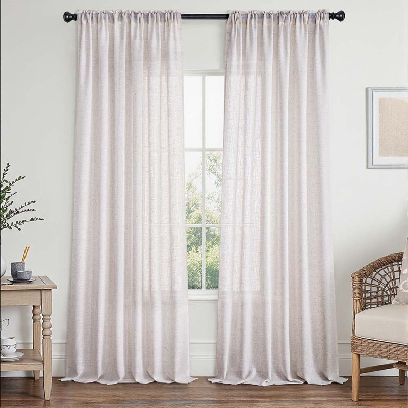 MIULEE Linen White Curtains 84 Inch Length 2 Panels Set for Living Room Bedroom Semi Sheer Light Filtering Farmhouse Rod Pocket Long Soft Thick Linen Textured Window Drapes W42XL84 - Miulee
