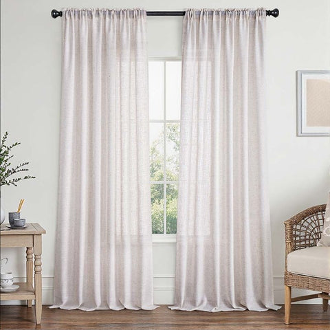 MIULEE Linen White Curtains 84 Inch Length 2 Panels Set for Living Room Bedroom Semi Sheer Light Filtering Farmhouse Rod Pocket Long Soft Thick Linen Textured Window Drapes W42XL84 - Miulee