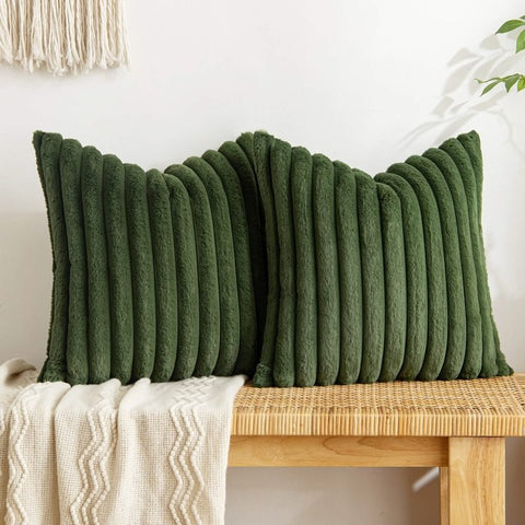 MIULEE Moss Green Throw Pillow Covers 18x18 Inch Set of 2 Soft Pillowcase with Velvet Back Faux Rabbit Fur Cushion Covers Decorative Home Decor for Couch Sofa Bedroom Livingroom - Miulee