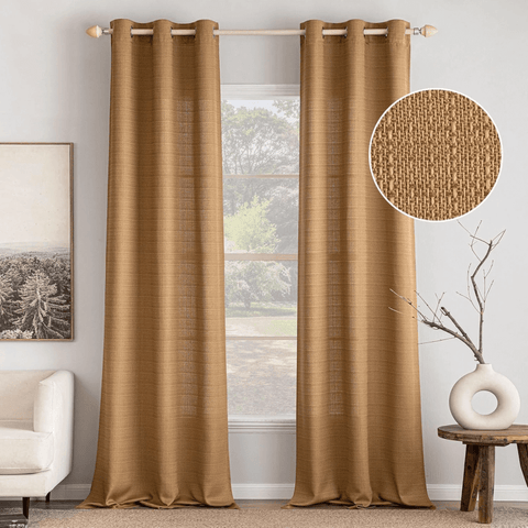 MIULEE Natural Brown Faux Linen Textured Curtains 84 Inch Length 2 Panels Set for Living Room Bedroom Casual Weave Farmhouse Burlap Taupe Semi Sheer Grommet Light Filtering Window Drapes, W37 x L84 - Miulee