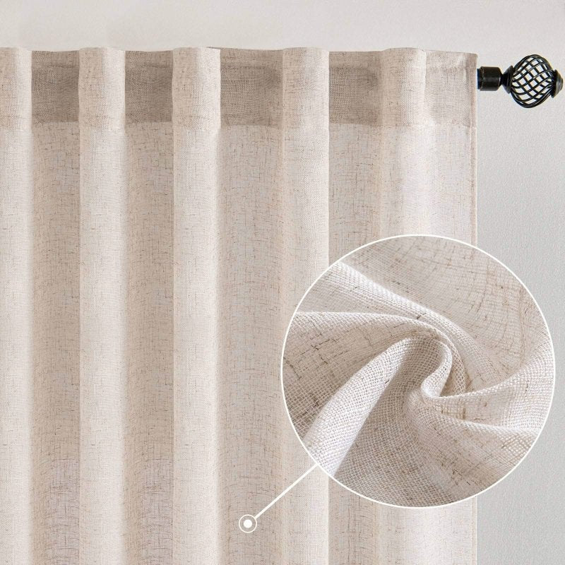 MIULEE Natural White Linen Curtains 72 Inch Length for Bedroom Living Room, Soft Thick Linen Textured Window Drapes Semi Sheer Light Filtering Rod Pocket Back Tab Farmhouse Cream Ivory, 2 Panels - Miulee